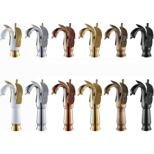 Golden Swan Basin Sink Faucet Deck Mounted Brass Hot Cold Water Tap Single Handle Countertop Bathroom Mixer Tap