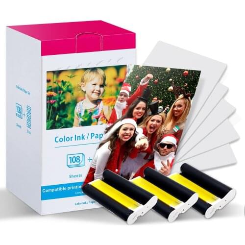 Compatible Canon KP-108IN 3 Color Ink 180 Sublimation Photo Paper 4*6" (100*148mm) for Canon Selphy CP1300 CP1200 CP900 Printer