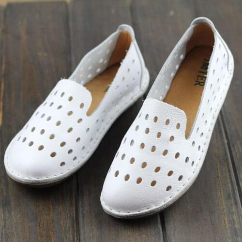 Womens Shoes Hand-made Genuine Leather Flats Plain Toe Slip on ladies Flat Shoes Casual Female Footwear Driving shoes