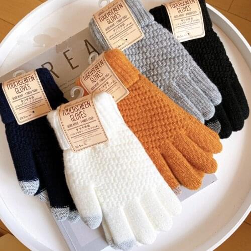 Womens Cashmere Wool Knitted Gloves Winter Warm Thick Touchscreen Gloves Mittens for Mobile Phone Tablet Pad Solid Color