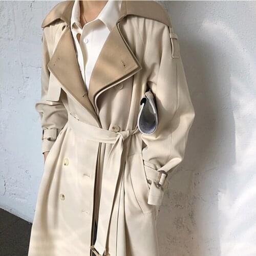 2021 Fashion Long Length Women Trench Coat High End England Style Clothes Large size Womens Double breasted Lapel Collar Coats