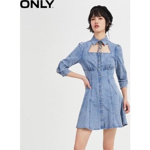 ONLY2021 summer new style A-line waist Western style simple short denim dress female | 121342003