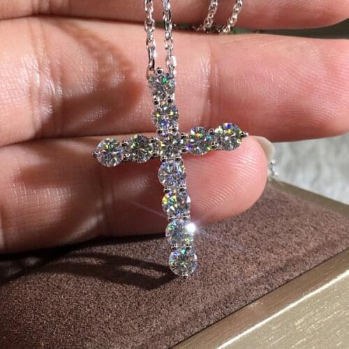 Ladies 925 Sterling Silver Fashion Handmade Cross Pendant Necklace 925 Sterling Silver Zircon Inlaid Necklace Unisex Jewelry