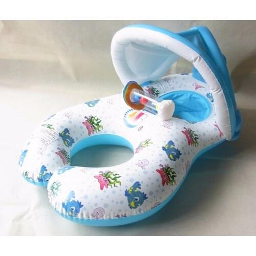 1 Piece New Inflatable Mother and Baby Swim Float Circle Ring Kids Seat With Sunshade Swimming Pool
