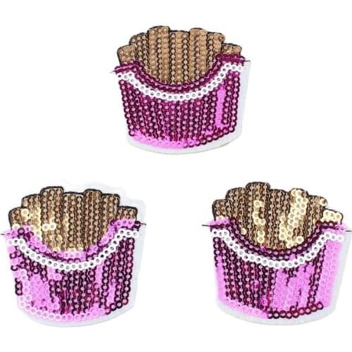 10pcs/lot Iron On Embroidered French fries Appliques Cartoon Food Stickers DIY Sewing Garments Patches Clothing Accessories
