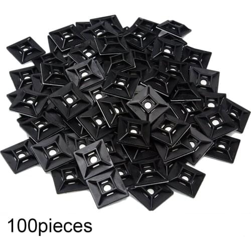 100 pieces 25*25mm Black Self Adhesive Stick-on Mounts For Cable Ties Routing Looms Wire Cable Base Clamps Clip