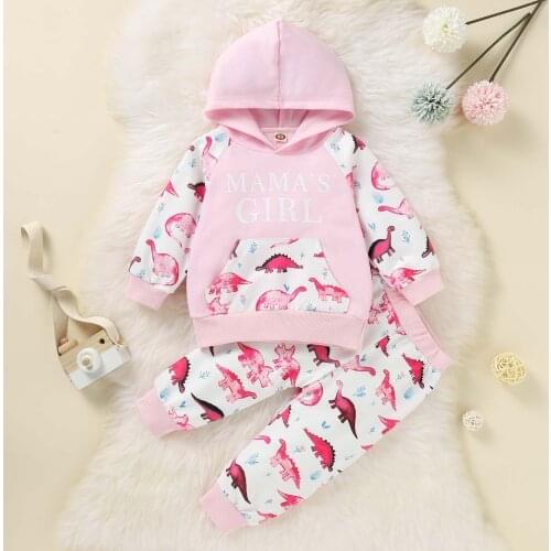 3Pcs Newborn Girl Clothes Set Toddler Baby Girl Dinosaur Print Hooded Sui Long Sleeve Trousers Set Newborn Kids Clothing