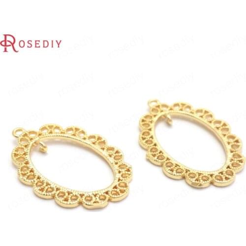 37371)10PCS 26x17MM 24K Gold Color Brass Oval Lace Edge Earrings Connect Charms Pendants High Quality Jewelry Making Supplies
