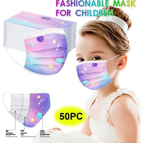 50pcs Childrens Cute Printing Pattern Mask Disposable Mask 3 Layer Non-woven Kid Fabric Filter EarLoop Mask Breathable Mask
