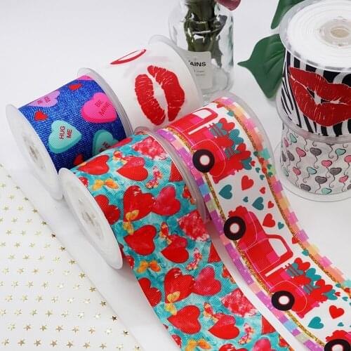 DIY Valentines Day Loving Heart Printed Grosgrain Ribbon For Craft Supplies Sewing Accessories 5 Yards. 26151