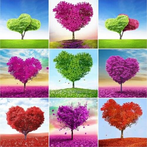 AZQSD Diamond Painting Tree Love Heart Cross Stitch Handicraft Diamond Embroidery Landscape Mosaic Rhinestones Decor For Home