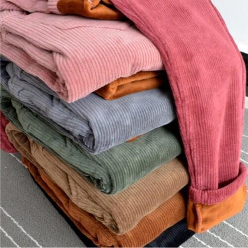 Large size plus velvet thick corduroy pants female elastic high waist loose thick velvet feet harem pants casual trousers