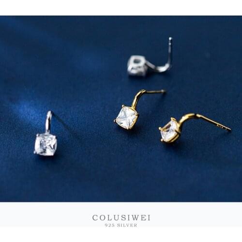 Colusiwei Dazzling Luxury Square Stud Earrings for Women 925 Sterling Silver Jewelry Wedding Engagement Statement Jewelry