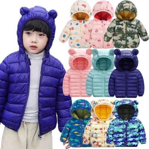 Children Lightweight Down Padded Jacket Cute Boys Cartoon Animal Clothes Baby Winter Autumn Soft Warm Hoodie Girl Coat Outwear