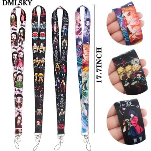 DMLSKY Kimetsu no Yaiba Lanyard Anime Demon Slayer Keychain Lanyards for keys Badge ID Mobile Phone Rope Gifts M4338