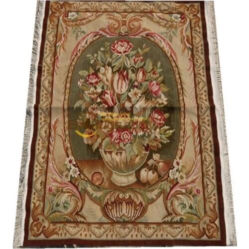 French Handwoven Aubusson Tapestry Brown Fashionable Circular Household Decoration Mat Woven Tapestry Pure Wool Knitting