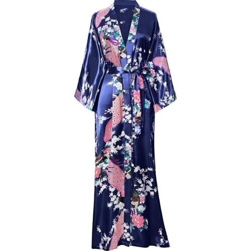 Women Long Robe Big Size Kimono Bathrobe Gown Summer Spring Nightgown Sleepwear Novelty Print Nightwear Silky Satin Home Clothes