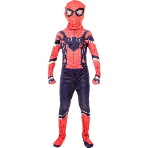 Halloween Childrens Steel Spiderman Peter Parker Leotard/Siamese Anime Cosplay Costume and Childrens Mask