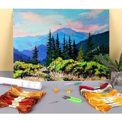 Landscape Summer Printed Water-Soluble Canvas 11CT Cross Stitch Patterns DIY Embroidery DMC Threads Knitting Wholesale