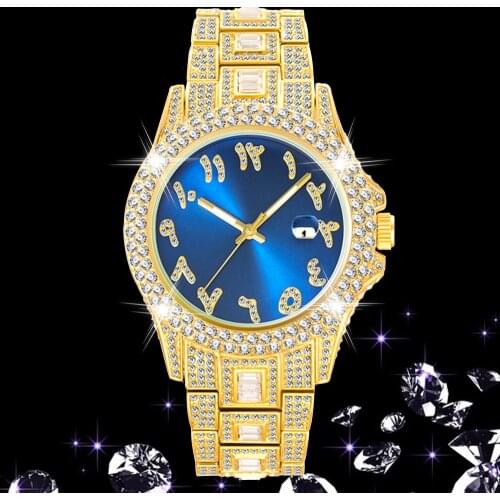 Iced Out Watch Men Hip Hop Luxury Around Diamonds Mens Watches Gold Quartz Wristwatch Waterproof Relogio Masculino Dropshipping