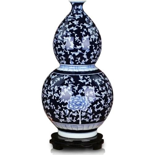Jingdezhen Ceramic Antique Blue And White Peony Flower Bottle Gourd Bottle Handicraft Ceramic Vase Wholesale vase