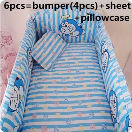2016 6PCS Baby Girl Bedding Set Blue Quilt Nursery Cot Crib Bedding cama infantil (4bumpers+sheet+pillow cover)