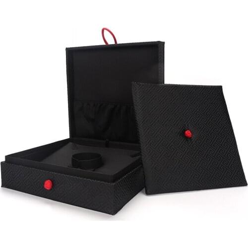 Jewelry Set Packaging Gifts Box Black Brocade Button Jewellery Ring Earring Pendent Display Storage Case For Women Organizer
