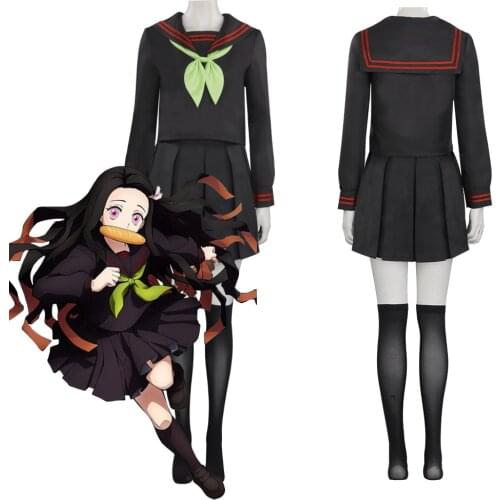 Demon Slayer Kimetsu no Yaiba : Hinokami Kepputan Cosplay Costume Kamado Nezuko School Uniform Outfits Halloween Carnival Suit