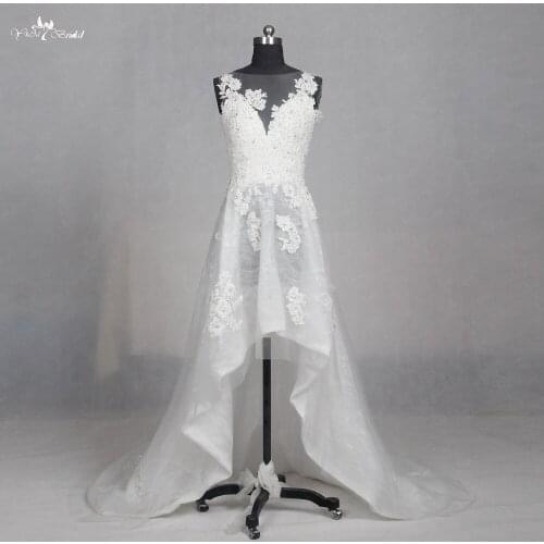 LZ155 Applique Beading Sleeveless Wedding Gowns Lace Wedding Dress High Low Wedding Dresses