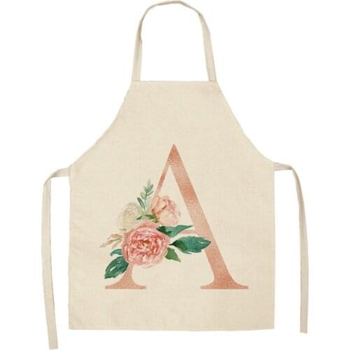 Pink Letter Flower Alphabet Print Kitchen Aprons Cotton Linen Bibs Household Cleaning Pinafore Home Cooking Apron Women Apron