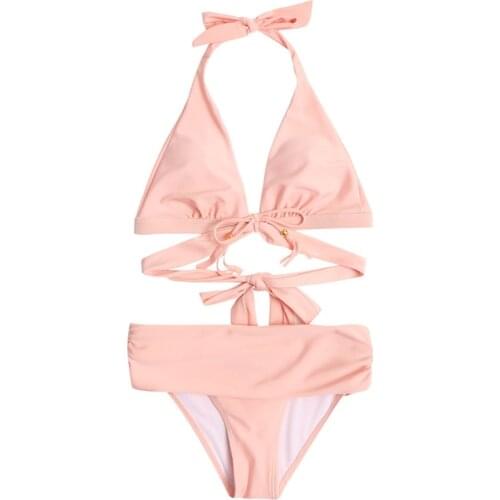 Quanss High Waist Sexy Bandage Bikini Set For Women 2021 Beach Wear Two Piece Swimsuit Ladies Sexy Swimwear Summer Bathing Suit