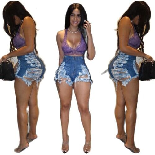 Summer Women Sexy Ripped Hole Denim Jeans High Waist Shorts Pole Dance Shorts