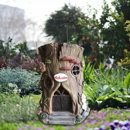 Mini Resin Craft Micro WELCOME Tree Statue Figurine Miniature Fairy Garden Houses Decoration Landscaping Decor Accessories