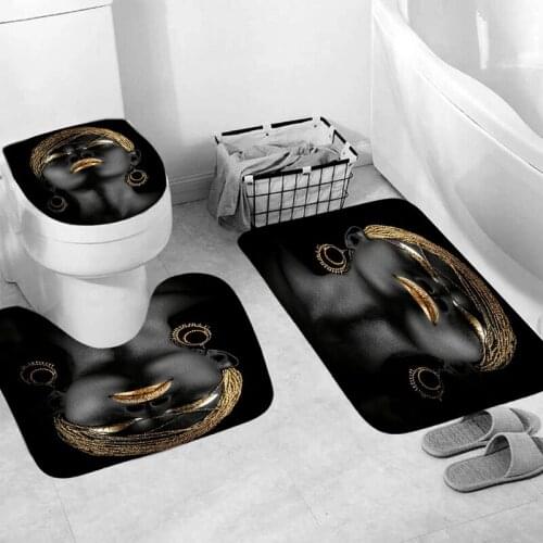 MLGB Shower Curtains African Black Girl Women with Golden Lips Curtains for Bathroom 3D Printing Waterproof Home Decor