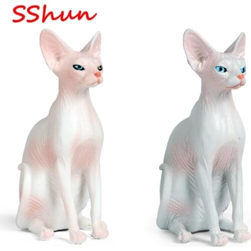 4.5*3.5*8.5CM Simulation Animal Model Children Static Plastic Toys Hairless Cat Domestic Cat Pet Cat Scene Decoration