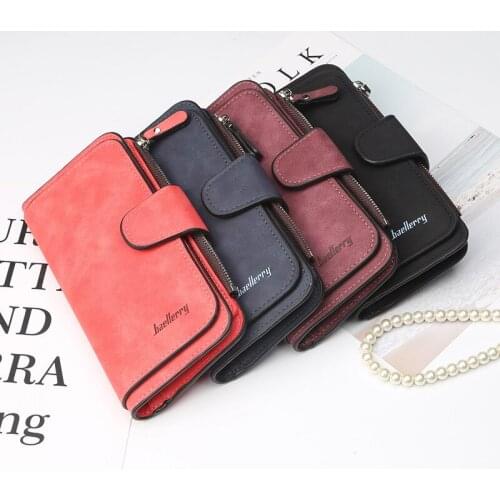 Fashion Leather Ladies Zipper Buckle Women Three Fold Multi-Card Wallet Frosted Two-Color Fabric Bag Coin Purse Bolsas Feminina