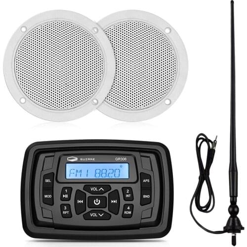Marine Radio Audio Stereo Bluetooth Media Receiver Car MP3 Player+4" Waterproof Marine Speakers+FM Antenna For RV ATV UTV Yacht