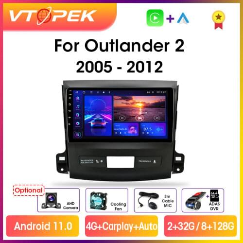 Vtopek 9" 2din Android 10.0 Car Radio Multimidia Player For Mitsubishi Outlander Xl 2 2005-2012 For Citroen C-Crosser 2007-2013