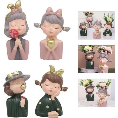 Nordic Resin Girl Head Face Sculpture Succulent Cactus Flowerpot Planter Container Decor