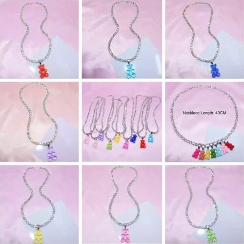 New Candy Color Rhinestones Gummy Mini Bear Chain Necklaces for Women Cute Crtoon Animal Pendants Jewelry Femme Bijoux Collare