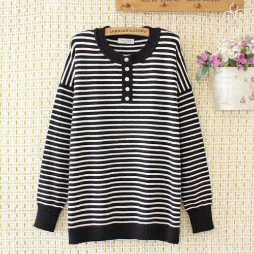 Plus size drop sleeve button O-neck Striped women wool sweaters 2020 NEW winter casual ladies pull knitted tops female oversize