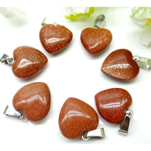 Wholesale 30pcs 16mm high quality natural Gold sand stone heart pendant for DIY jewelry making necklace pendants Accessories