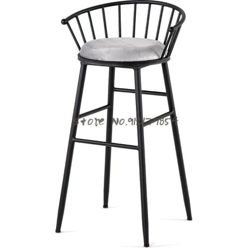 Modern High Stools Simple Wrought Iron Bar Stools Retro Bar Stools Light Luxury Backrest Industrial Style Bar Stools
