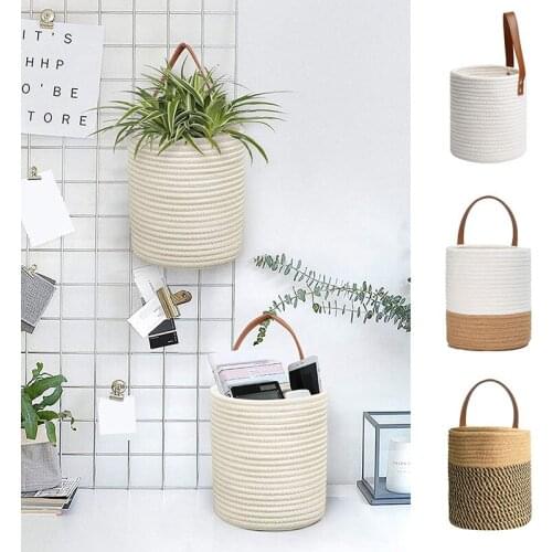 Imitation Rattan Wall Hanging Planter Flower Pot Home Decoration Hand Made Cotton Woven Storage Baskets Baby Toy Storage