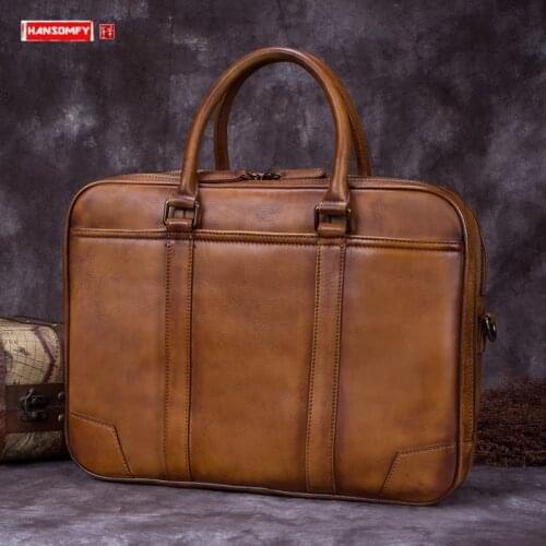 Retro Laptop Bag 2020 New Mens Handbag Handmade Leather Business Briefcase Male Shoulder Messenger Bags Genuine Leather Bag Men