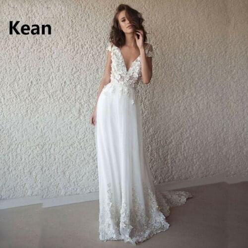 V-Neck Wedding Dress Applique Flowers Backless Illusion Abiti Da Sposa vestido De Noiva Dubai Arabic Robe De Mariee Custom Made