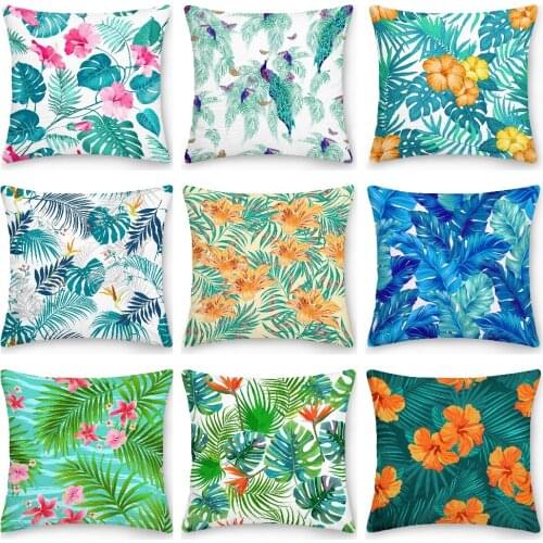 Tropical Plant Pillowcase Decorative Sofa Cushion Case Bed Pillow Cover Home Decor Car Cushion Cover Polyester Pillow Case 45*45