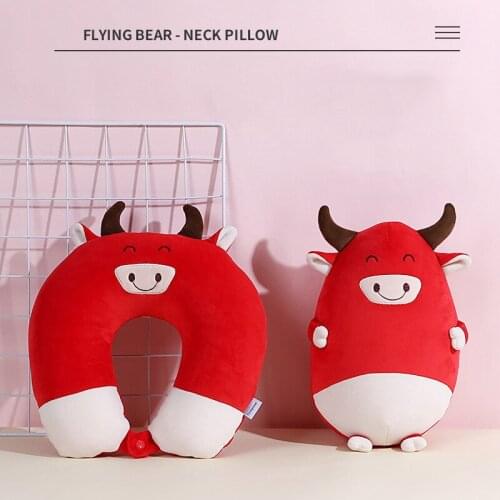 Chinese Cartoon Year Of The Ox U-Shaped Dual-Purpose Pillow 2021 Chinese Ox New Year Lucky Zodiac Home Car Decorations N