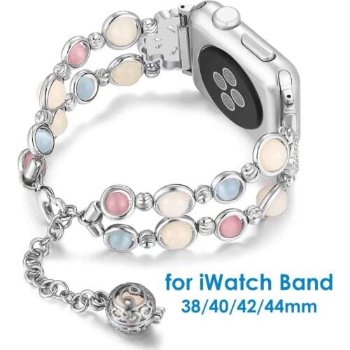 Unique Handmade Luminous Pearl Bracelet for Apple Watch 38mm 40mm 42mm 44mm Band iWatch Series 5/4/3/2/1 Adjustable Wristband