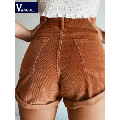 Vangull Elastic high waist corduroy shorts New women Casual streetwear shorts female Loose summer zipper button short shorts